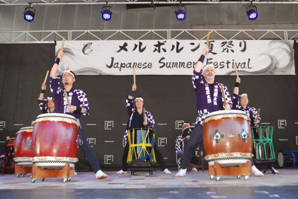 Wadaiko Rindo on the main stage at Melbourne Japanese Summer Festival, 2015
